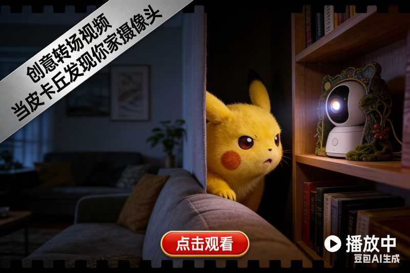 创意转场视频|当皮卡丘发现你家摄像头-工作流方案馆